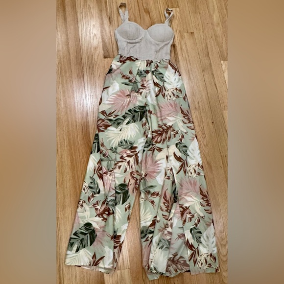 Band Of The Free Pants - 🌴 Band of the Free XS Linen Bra Top Tropical Jumpsuit | Flowy Wide Leg, XS